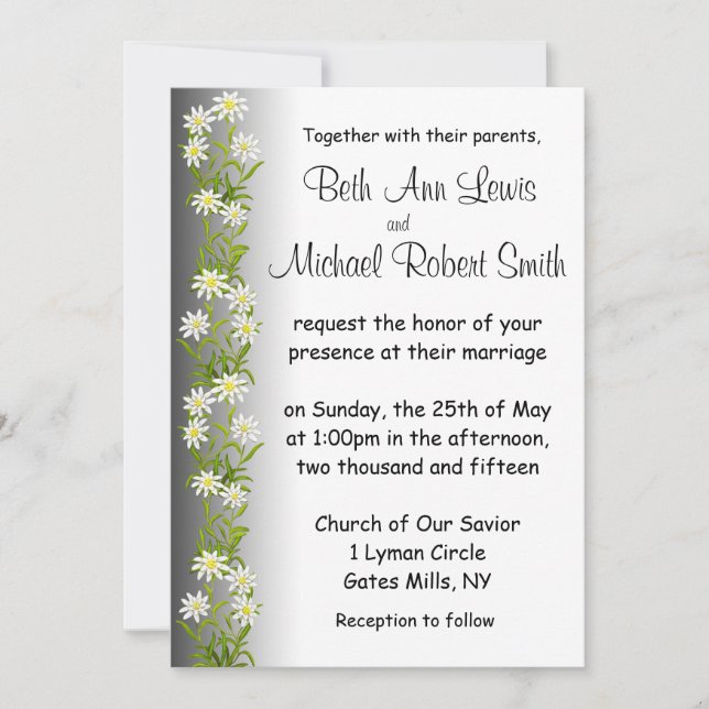 Swiss Edelweiss Flowers Wedding Invitation (Front)