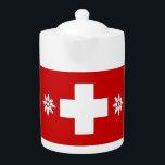 Swiss flag and edelweiss<br><div class="desc">a stylised digitally created decorative floral for this Swiss flag Tpot</div>