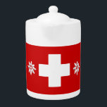 Swiss flag and edelweiss<br><div class="desc">a stylised digitally created decorative floral for this Swiss flag Tpot</div>