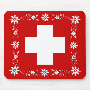 Swiss flag and edelweiss 2 mouse pad