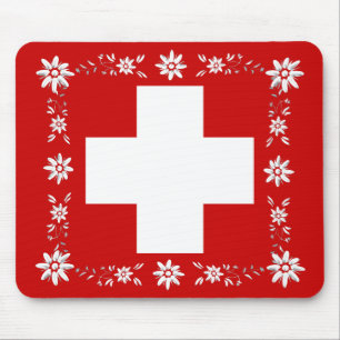 Swiss flag and edelweiss 2 mouse pad