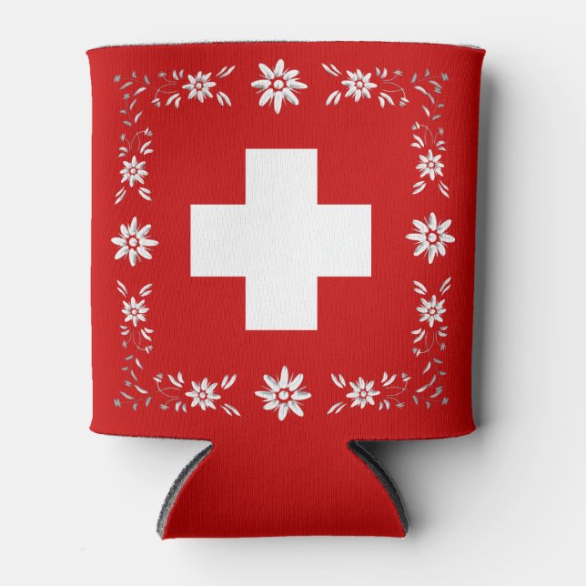 Swiss flag and edelweiss  can cooler (Front)