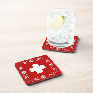 Swiss flag and edelweiss coaster