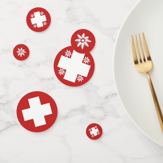 Swiss flag and edelweiss confetti (Group)