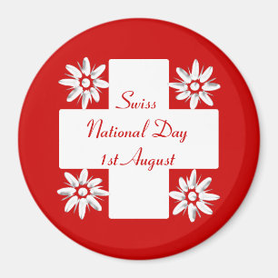 Swiss flag and edelweiss magnet