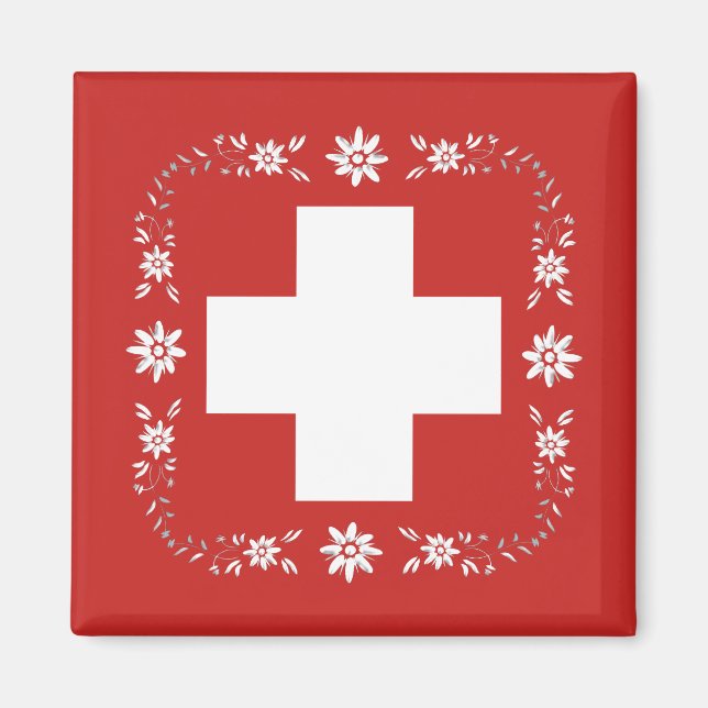 Swiss flag and edelweiss magnet (Front)