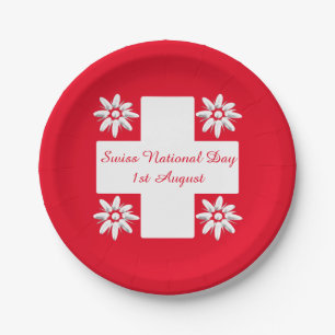Swiss flag and edelweiss paper plate