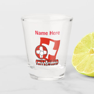Swiss Flag and Soccer Ball Red Personalization  Shot Glass