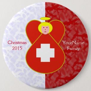 Swiss Flag Angel Blonde Red White 6 Inch Round Button