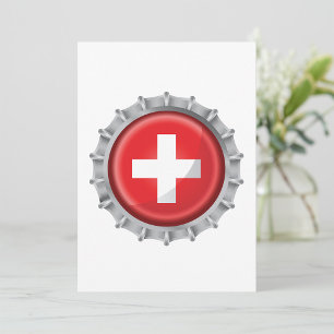 Swiss Flag Bottle Cap Red and White Cross Invitation