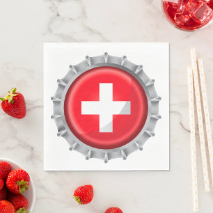Swiss Flag Bottle Cap Red and White Cross Napkin