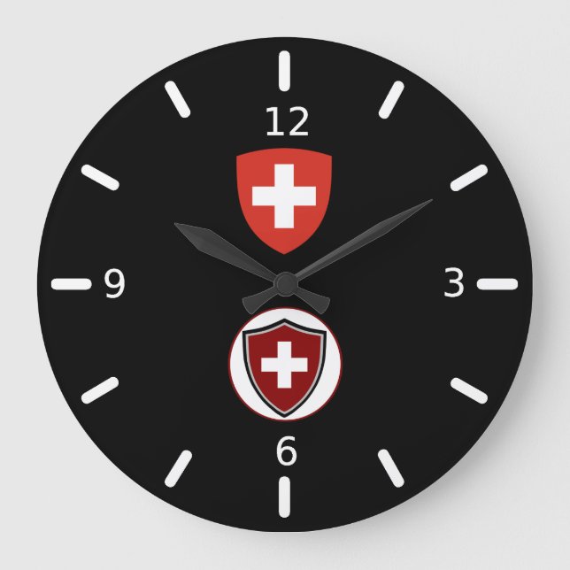 Swiss flag-coat arms large clock (Front)