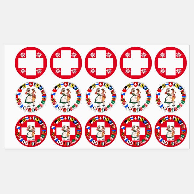 Swiss flag, edelweiss, cantons and dancers (Sheet)