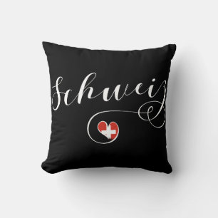 Swiss Flag Heart, Schweiz, Switzerland Throw Pillow