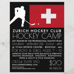 Swiss Flag, Hockey Player, Camp Advertising Flyer
