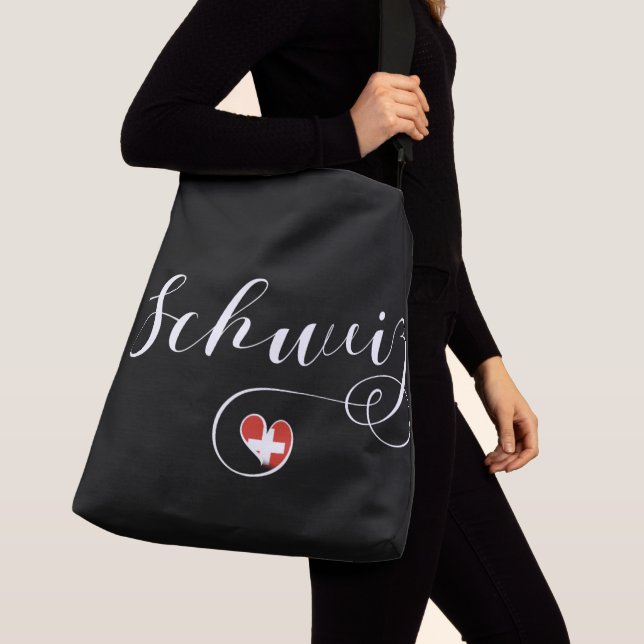 Swiss Flag In A Heart, Schweiz, Switzerland Crossbody Bag (Close Up)