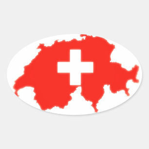 Swiss flag map oval sticker