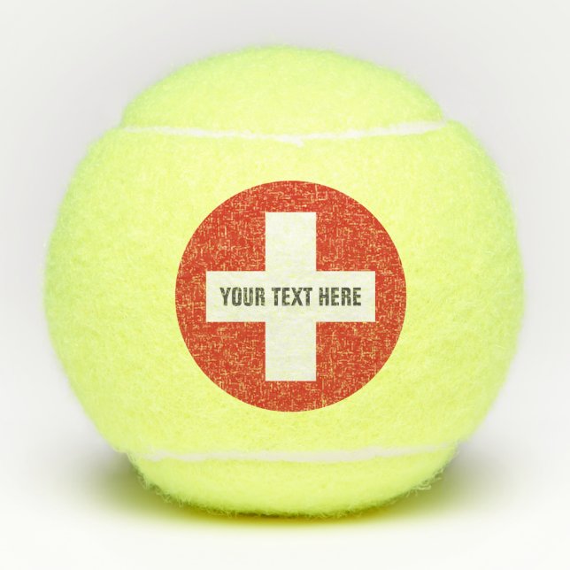 Swiss flag of Switzerland custom printed yellow Tennis Balls (Front)