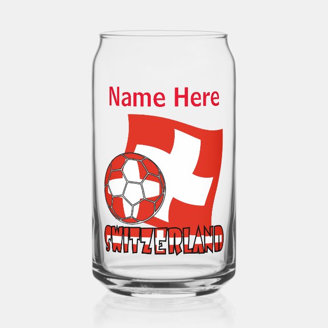 Swiss Flag Soccer Ball Red Personalization Can Glass (Front)