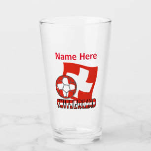 Swiss Flag Soccer Ball Red Personalized Name Glass