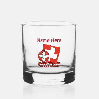 Swiss Flag Soccer Ball Red Personalized Name  Whiskey Glass