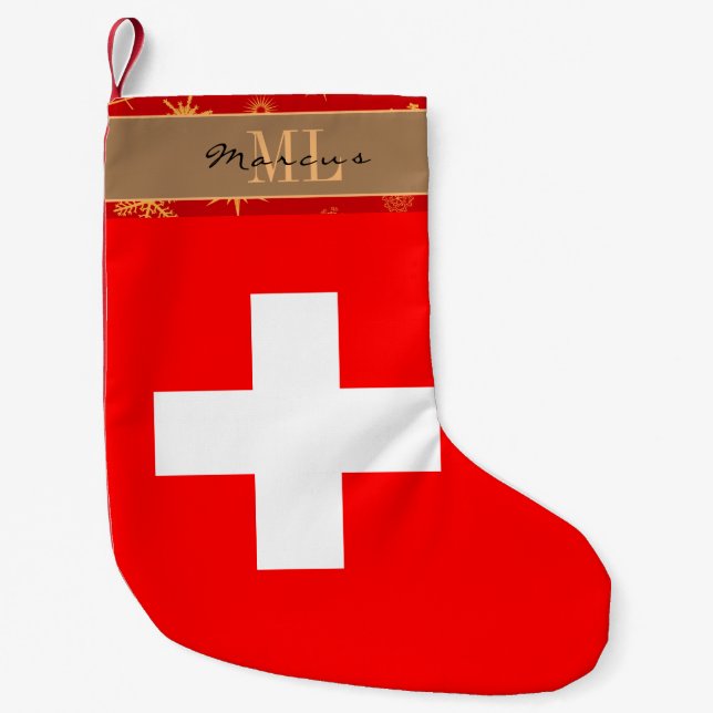 Swiss Flag stocking, Switzerland, monogram Small Christmas Stocking (Front)