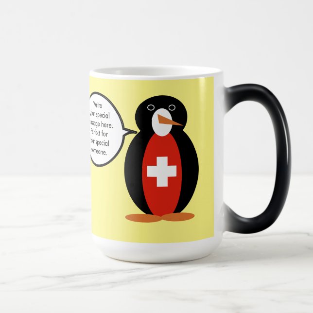 Swiss Flag Talking Ms. Penguin Personalized  Magic Mug (Right)
