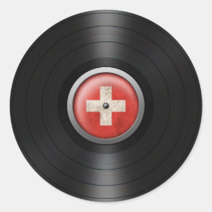 Swiss Flag Vinyl Record Album Graphic Classic Round Sticker