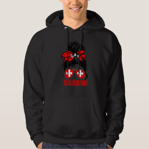 Swiss Girl Messy Hair Bun Switzerland girl Switzer Hoodie