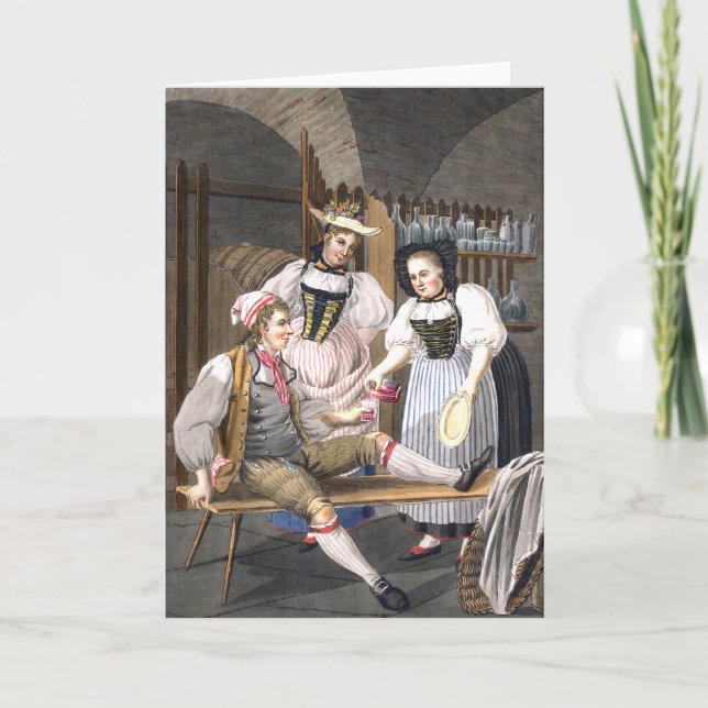 Swiss Girls Serving Wine to a Handsome Guy Card (Front)