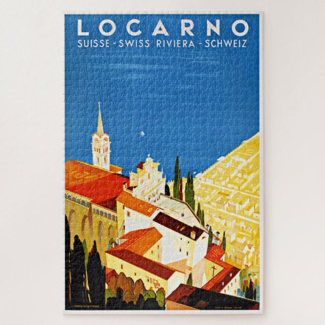 Swiss Locarno Riviera Vintage Travel Poster Jigsaw Puzzle (Vertical)