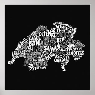 Swiss map ink art print