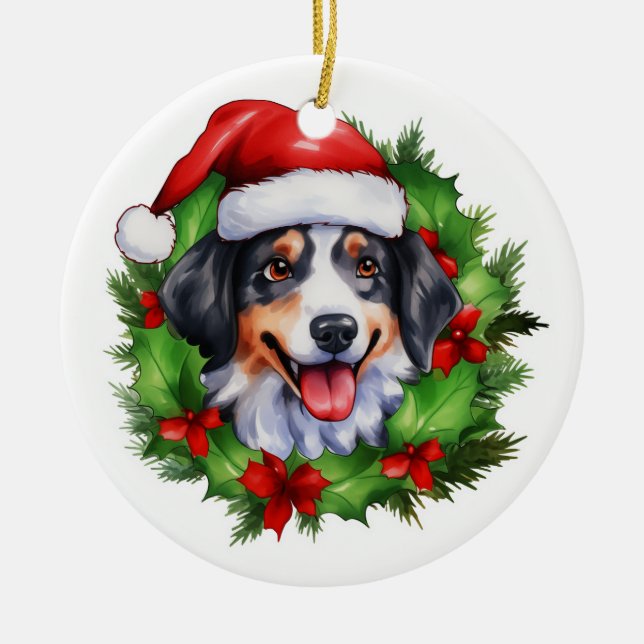 Swiss Mountain Dog Wreath Ceramic Ornament (Front)