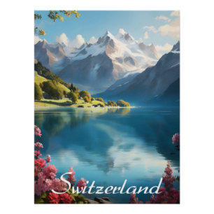 Swiss Mountain Lake Travel Poster