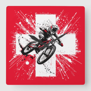 Swiss Mountainbike Downhill - Switzerland Square Wall Clock
