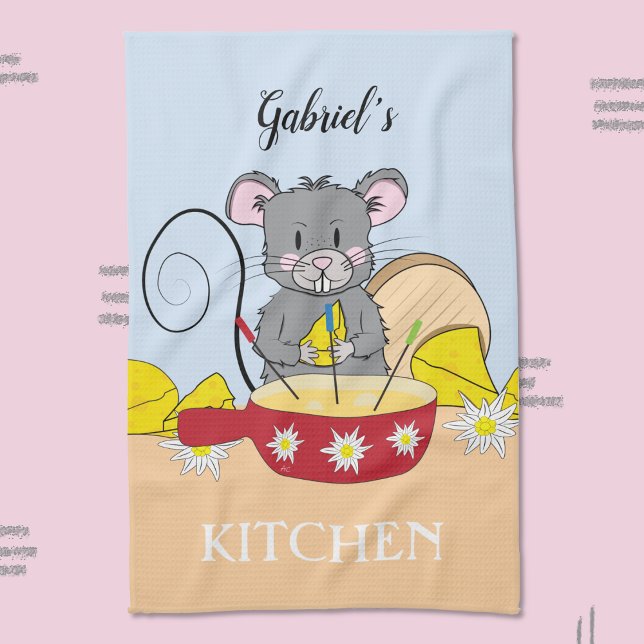 Swiss Mouse Making Cheese Fondue Kitchen Towel (Creator Uploaded)