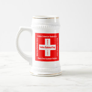 Swiss National Day in Four Languages Swiss Flag Beer Stein