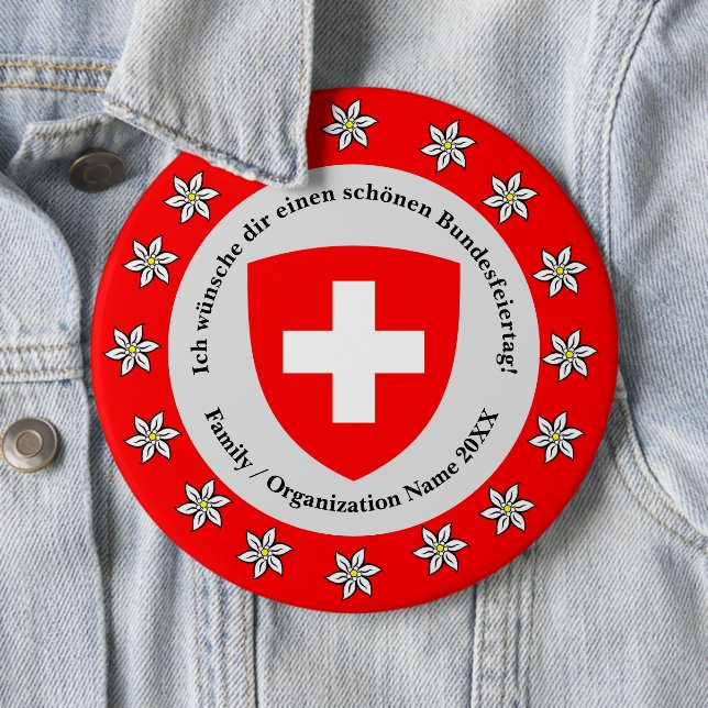 Swiss National Day Switzerland Flag Edelweiss 6 Inch Round Button (In Situ)