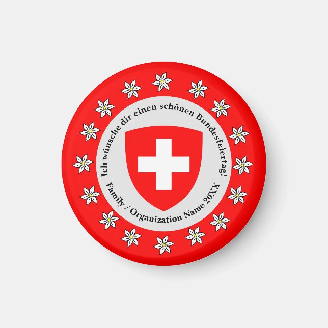 Swiss National Day Switzerland Flag Edelweiss   Magnet (Front)