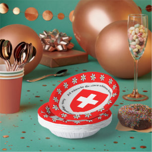Swiss National Day Switzerland Flag Edelweiss      Paper Plate