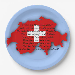 Swiss National Day, Switzerland, Swiss Psalm, Flag Paper Plate