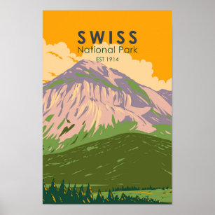 Swiss National Park Switzerland Vintage Poster