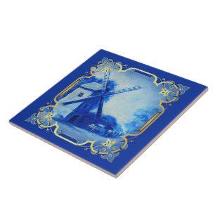 Swiss/Norwegian/Holland windmill delft blue Tile