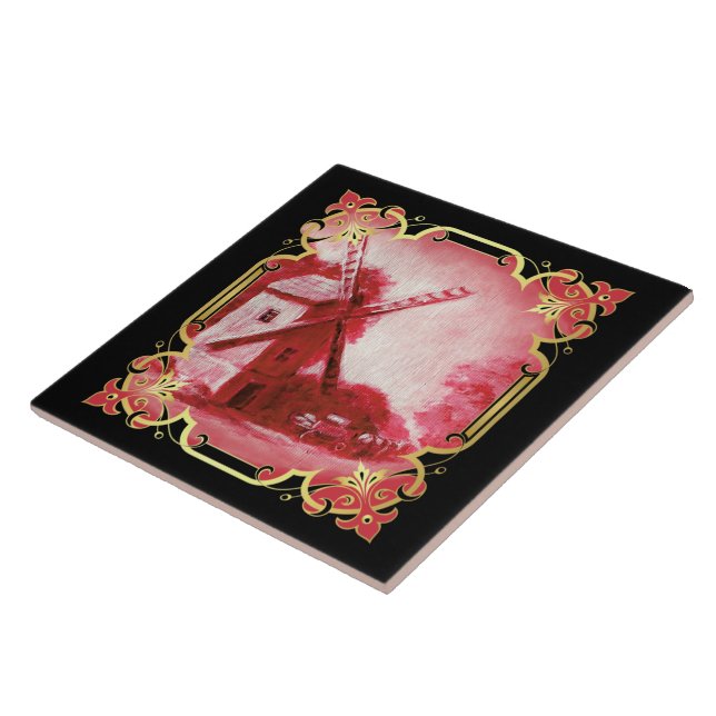 Swiss/Norwegian/Holland windmill delft red Tile (Side)