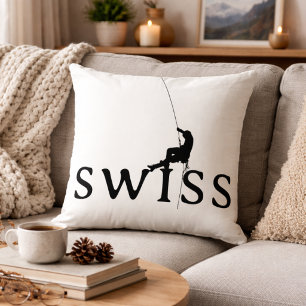 Swiss Rock Climbing Silhouette Minimalist Throw Pillow