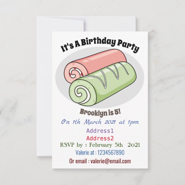 Swiss roll / roll cake cartoon illustration invitation (Front)