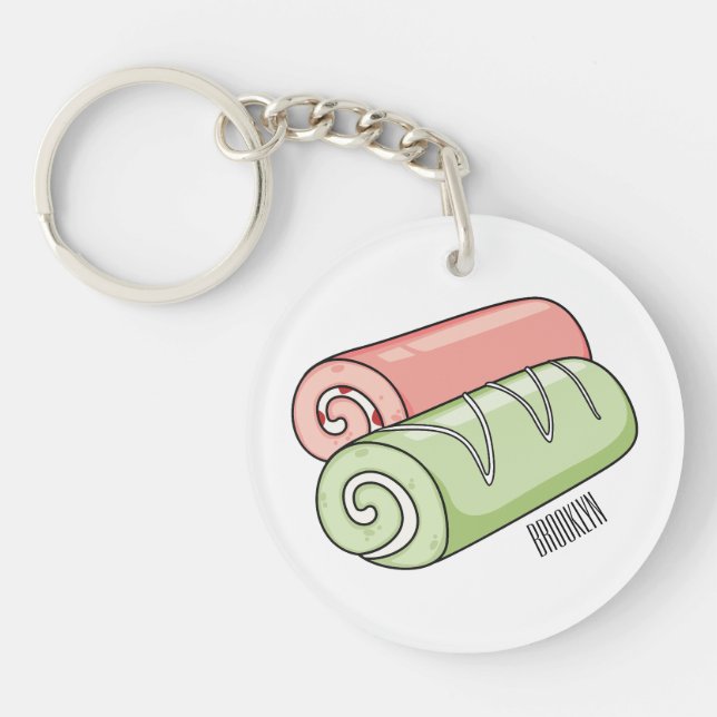 Swiss roll / roll cake cartoon illustration  keychain (Front)