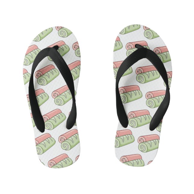 Swiss roll / roll cake cartoon illustration  kid's flip flops (Footbed)