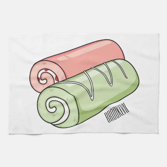 Swiss roll / roll cake cartoon illustration  kitchen towel (Horizontal)