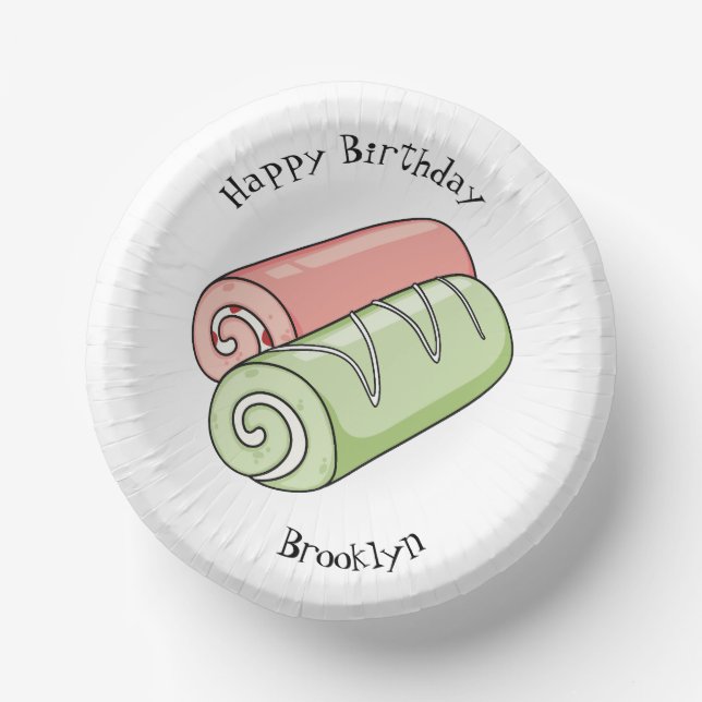 Swiss roll / roll cake cartoon illustration paper plate (Front)